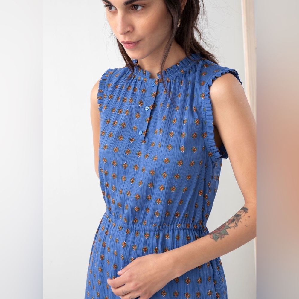 & Other Stories Blue Floral Cotton Midi Dress 4 Cottage Prairie Romantic Picnic‎
